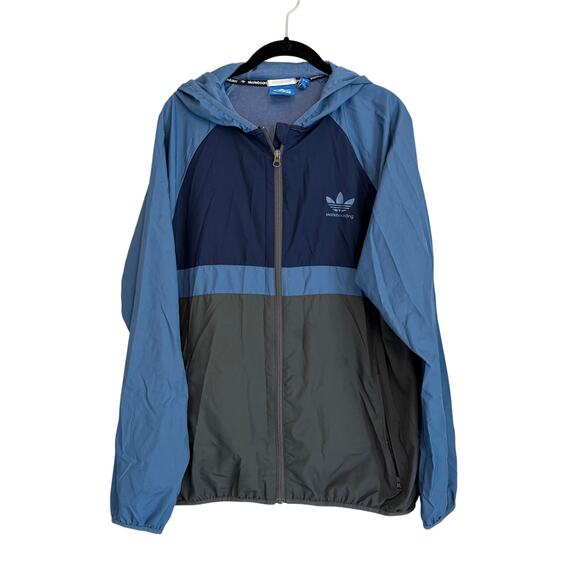 Adidas Climaproof Windbreaker Jacket Mens Large Blue Colorblock Outdoor Gorpcore - Picture 1 of 6